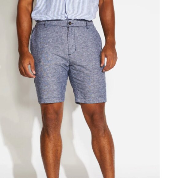 Civil Society Blue Slim Fit Linen Blend Elastic Waistband Shorts - Picture 1 of 3